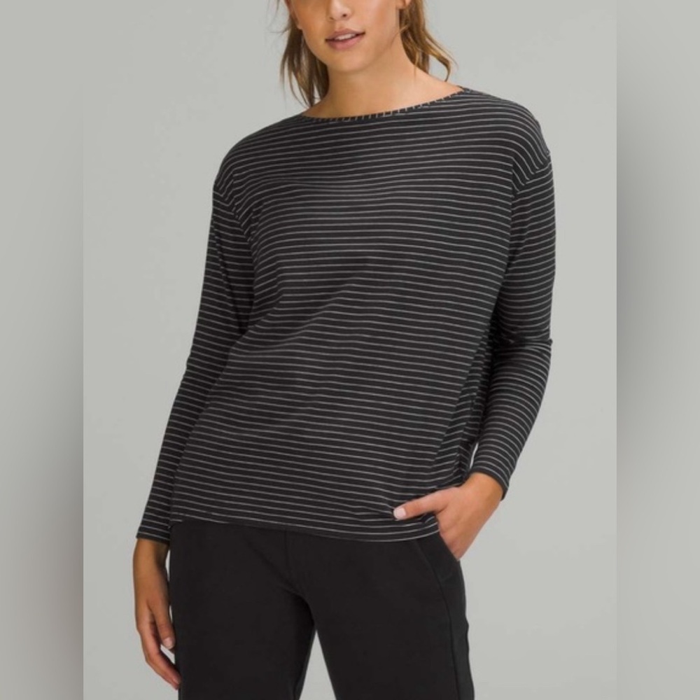 lululemon athletica Black and White Striped Long Sleeve Top